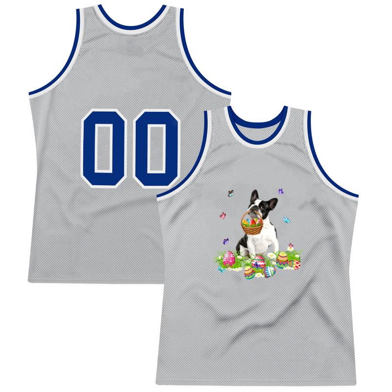 Boston Terrier Bunny Dog With Easter Eggs Basket Butterflies Basketball Jersey