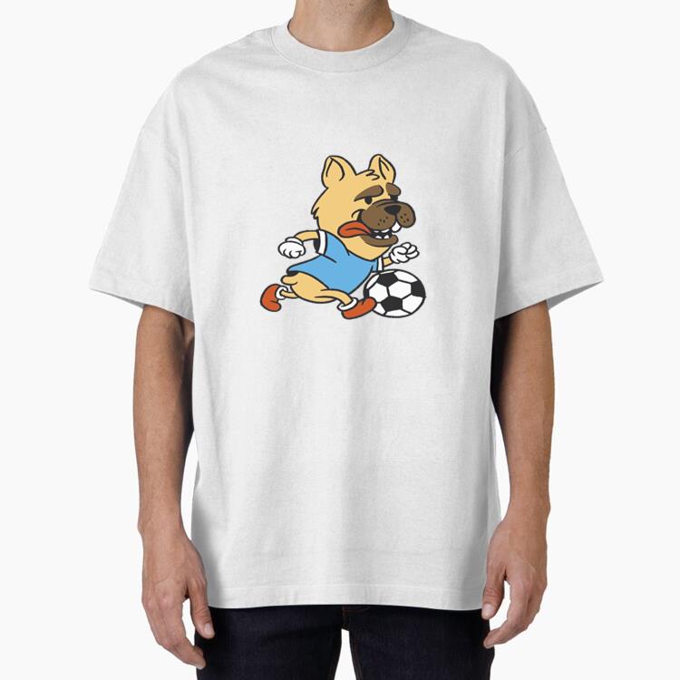 Cartoon Dog Running With A Soccer Ball Oversized T-Shirt
