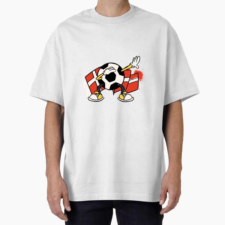 Denmark Flag Soccer Ball Retro Cartoon Oversized T-Shirt